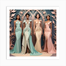 Five Models In Evening Gowns Art Print