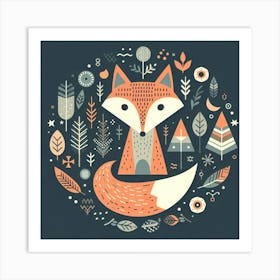 Scandinavian style, Fox 3 Art Print