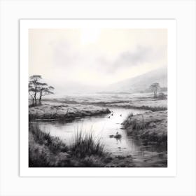 Misty Stream On The Moors Sketch Art Print