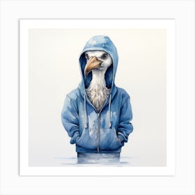 Watercolour Cartoon Crane In A Hoodie 2 Art Print