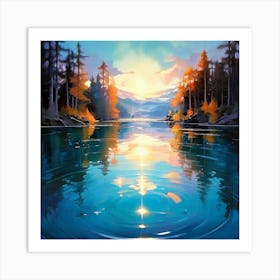 Serene Lake Mirrors The Essence And Wisdom Of Interconnectedness Water Ripples Guiding Self Discovery Art Print