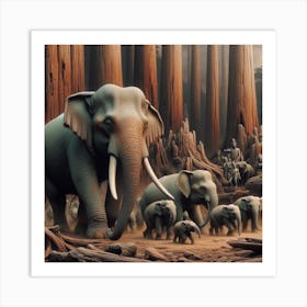 Elephants In The Forest Art Print