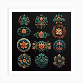 Set Of Floral Ornaments Art Print