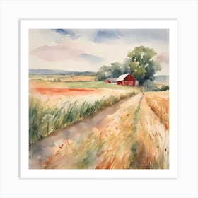 Red Barn In The Wheat Field Art Print