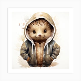 Watercolour Cartoon Porcupine In A Hoodie 7 Art Print