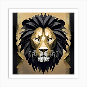 Lion Head Black And Gold African Wildlife Artwork Art Print