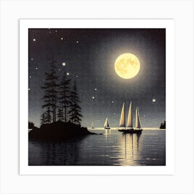 Sailboats At Night Art Print