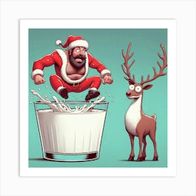 Santa Jumping Into A Milk Art Print