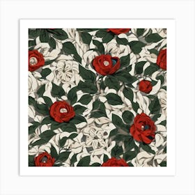 Kawai Flower Pattern Christmas Theme 1 Art Print