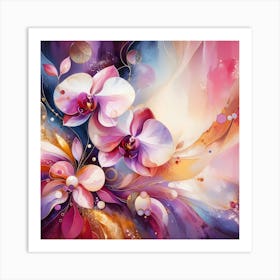 Abstract Luminous Orchids Art Print