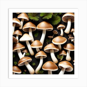 Mushrooms On A Black Background 6 Art Print