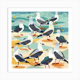 Seagulls On The Beach 2 Art Print