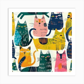 Cats On A White Background Art Print