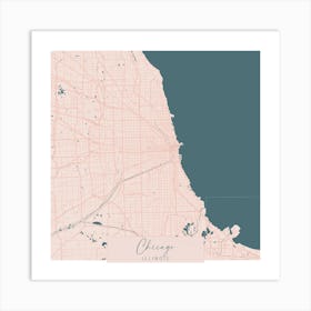 Chicago Illinois Pink and Blue Cute Script Street Map 1 Art Print