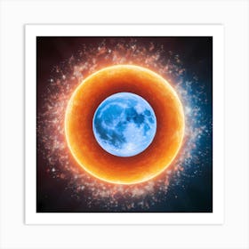 Earth Sun And Moon In Space Art Print