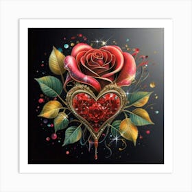 Heart and beautiful red rose 10 Art Print