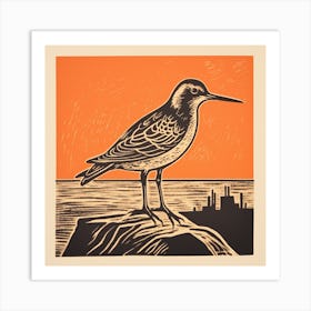 Retro Bird Lithograph Dunlin 1 Art Print