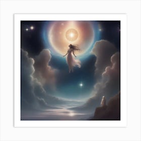 Woman Flying In The Sky Art Print