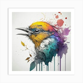 Colorful Bird Watercolor Splash Art Print