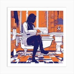 Drew Illustration Of Bath On Chair In Bright Colors, Vector Ilustracije, In The Style Of Dark Navy A (3) Art Print