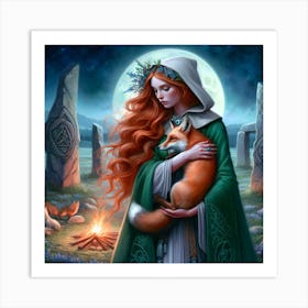 Irish Goddess With Fox Art Print