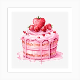 Pink Cake With Strawberries 3 Art Print