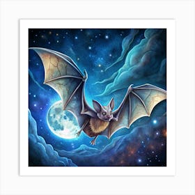 Cartoon Bat Flying In A Starry Night Sky Art Print