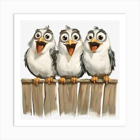 Three Birds On A Fence 12 Art Print