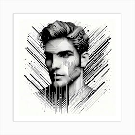 Young Mans Head - Abstract Line Art Illustration 120 Art Print