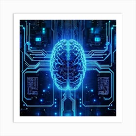 Abstract Illustration Of A Human Brain Replete With Circuit Lines And Integrated Chips Elements Rep (3) Art Print