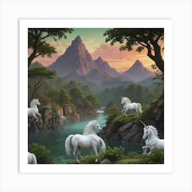 Unicorns In The Mountains 4 Art Print