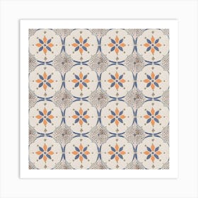 Moroccan Tile, Oriental Art, North African Ethnic Decor in Blue and Orange 6 Art Print