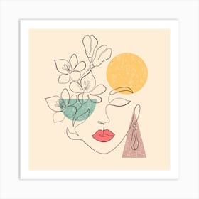 Portrait Of A Woman With Flowers Art Print