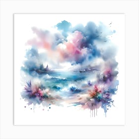 Watercolor Seascape Painting Art Print