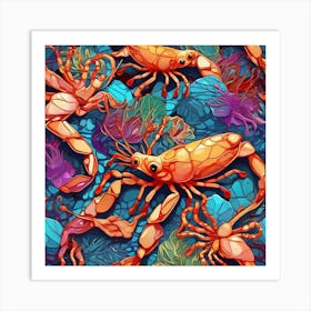 Seamless Pattern With Crabs 1 Art Print