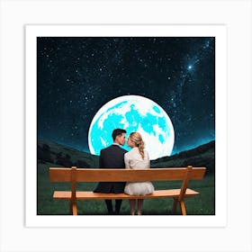 Couple Kissing In The Moonlight Art Print