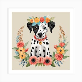 Floral Baby Dalmatian Dog Nursery Illustration (24) Art Print