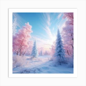 A Winter Forest Landscape Where The Frost Laden Trees Cradle The Crystal Clear Sky Painted In Vivi Art Print