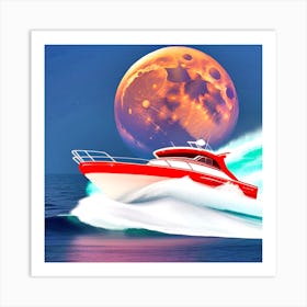 Speed Boat On The Moon Art Print