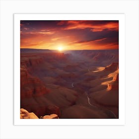 A Breathtaking View Of A Vast Canyon At Sunset, With Vibrant Colors Painting The Sky 1 Art Print