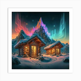 Mountain village snow wooden 6 8 Art Print