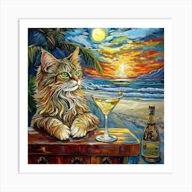 Cat At The Beach Bar 1 Art Print