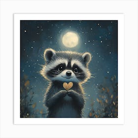 Curious Raccoon with Heart Leaf Backdrop 4 Art Print