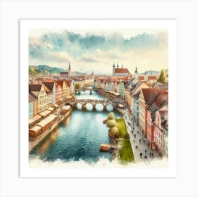 Watercolor Of A City Art Print