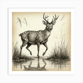 Deer In Water 13 Art Print