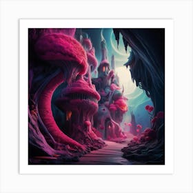 Pink Mushroom City Art Print