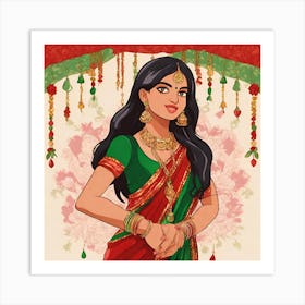 Indian Woman In Sari 3 Art Print