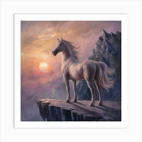 White Horse At Sunset 3 Art Print