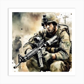 Soldier With A Gun Art Print
