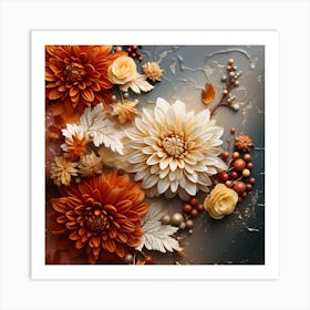 Autumn Flowers On A Dark Background Art Print